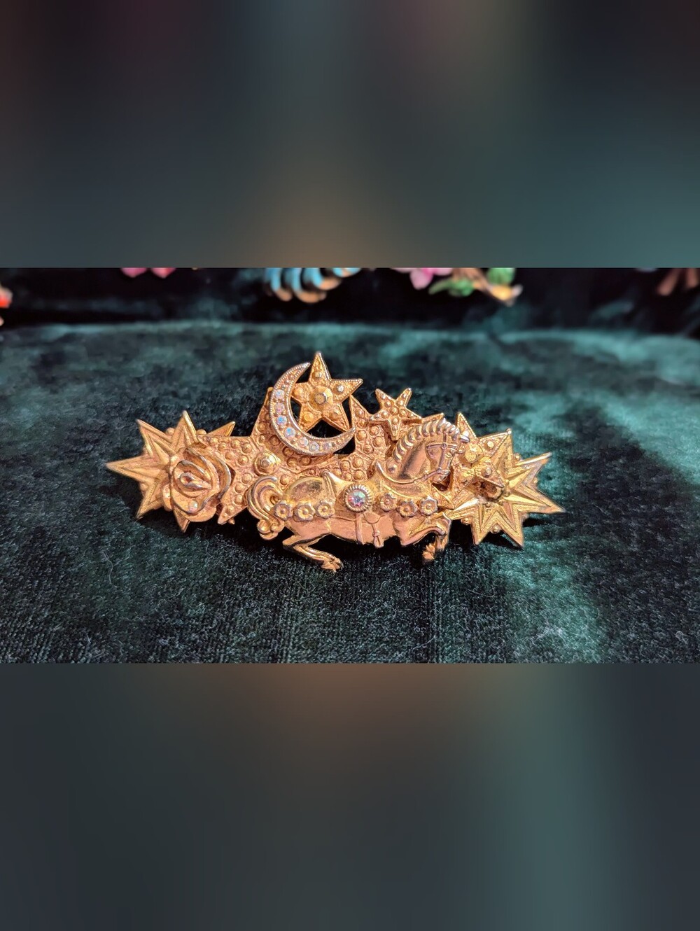 Rare Vintage Kirks Folly Gold-Tone Celestial Star & Moon Hair Clip